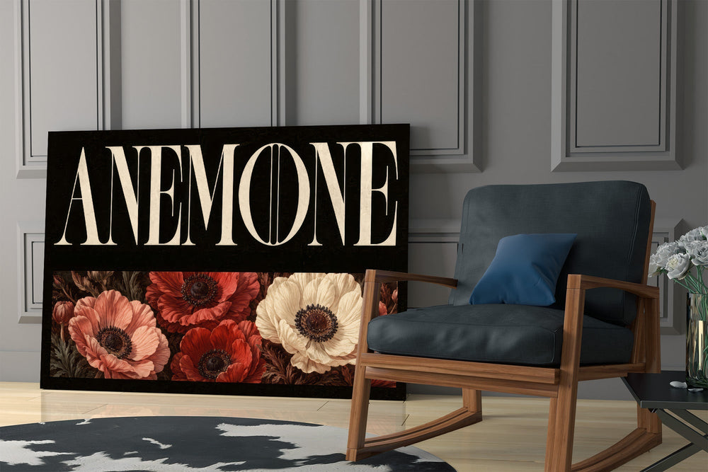 Anemone Scarlet and Ivory Dark Floral Glass Wall Art