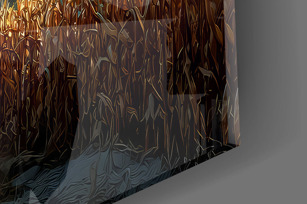 Astronaut and Ringed Planet Cornfield Glass Wall Art