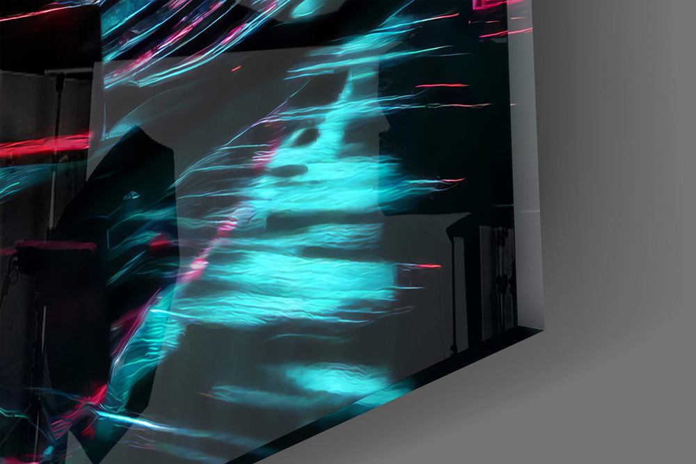 Red Racer Cyan Light Streaks Glass Wall Art