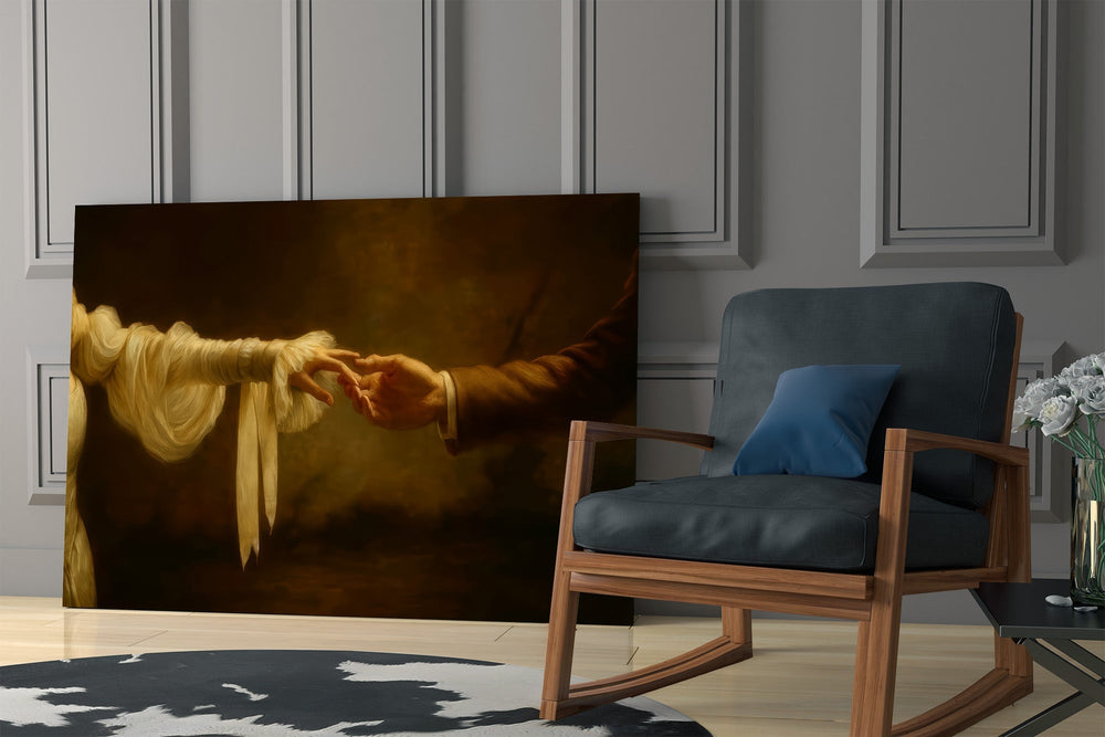 Golden Light Reaching Hands Romance Glass Wall Art