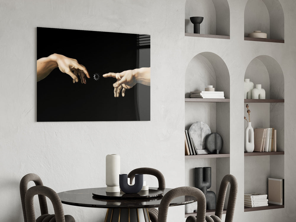 Loading Spinner Reaching Hands Glass Wall Art