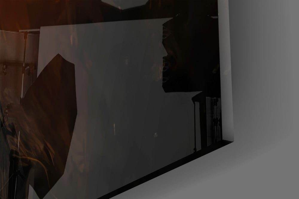Golden Light Beam Reaching Hand Glass Wall Art