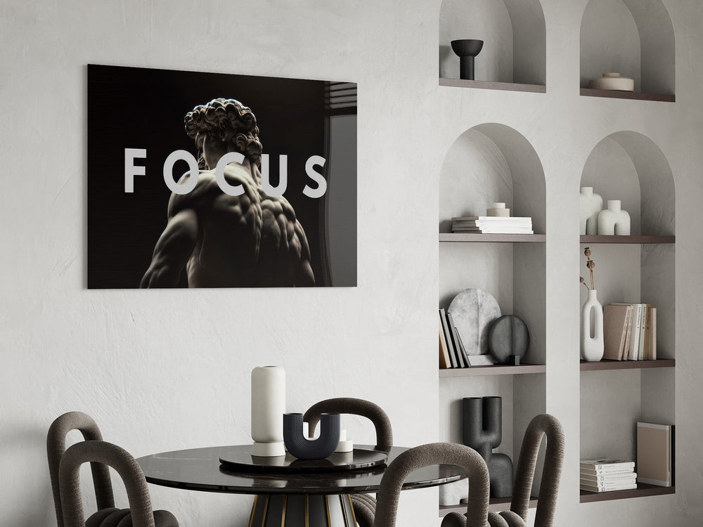 Focus Classical Statue Monochrome Glass Wall Art