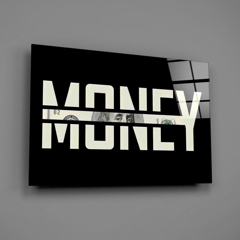 Money Typography Hundred Dollar Bill Glass Wall Art