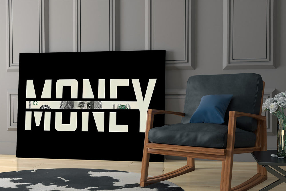Money Typography Hundred Dollar Bill Glass Wall Art