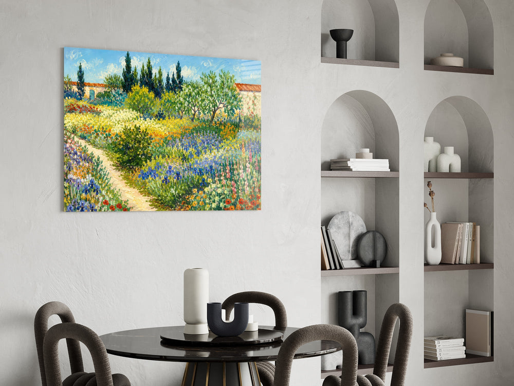 Impressionist Flower Garden Path Glass Wall Art
