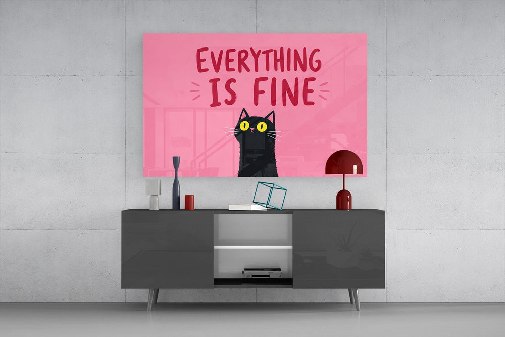 Wide-Eyed Black Cat Pink Humor Glass Wall Art