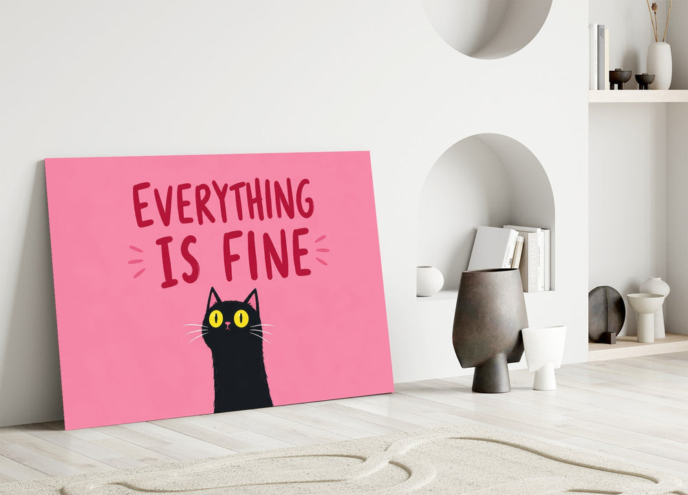 Wide-Eyed Black Cat Pink Humor Glass Wall Art