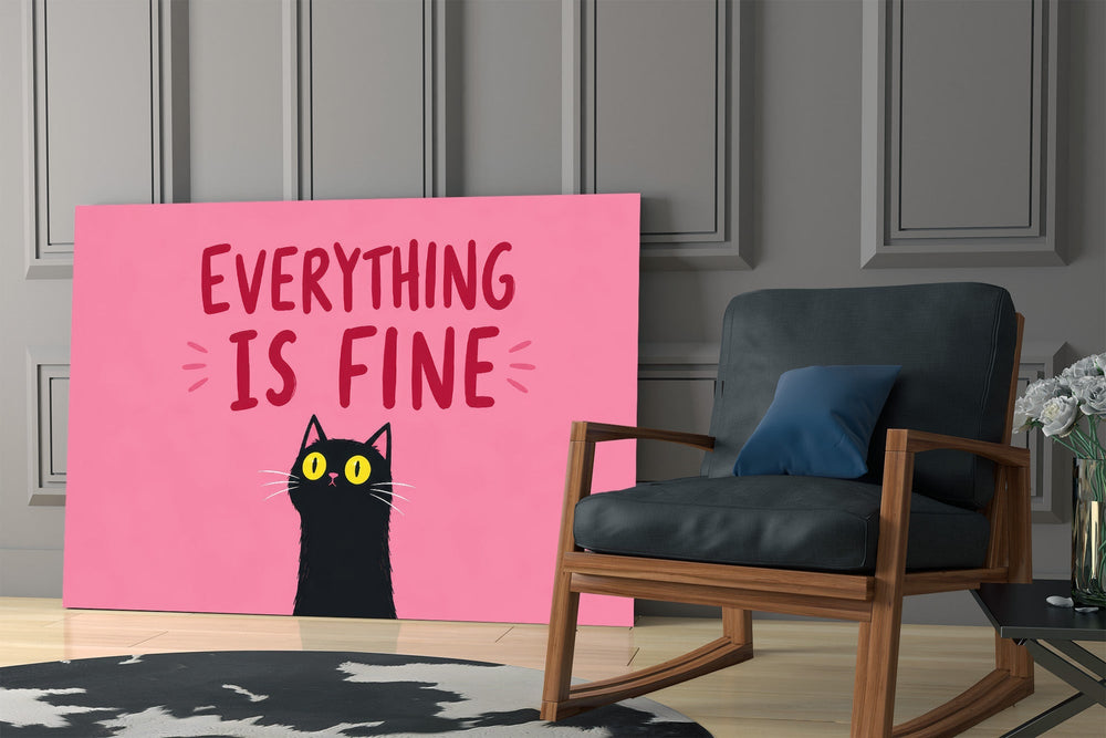 Wide-Eyed Black Cat Pink Humor Glass Wall Art