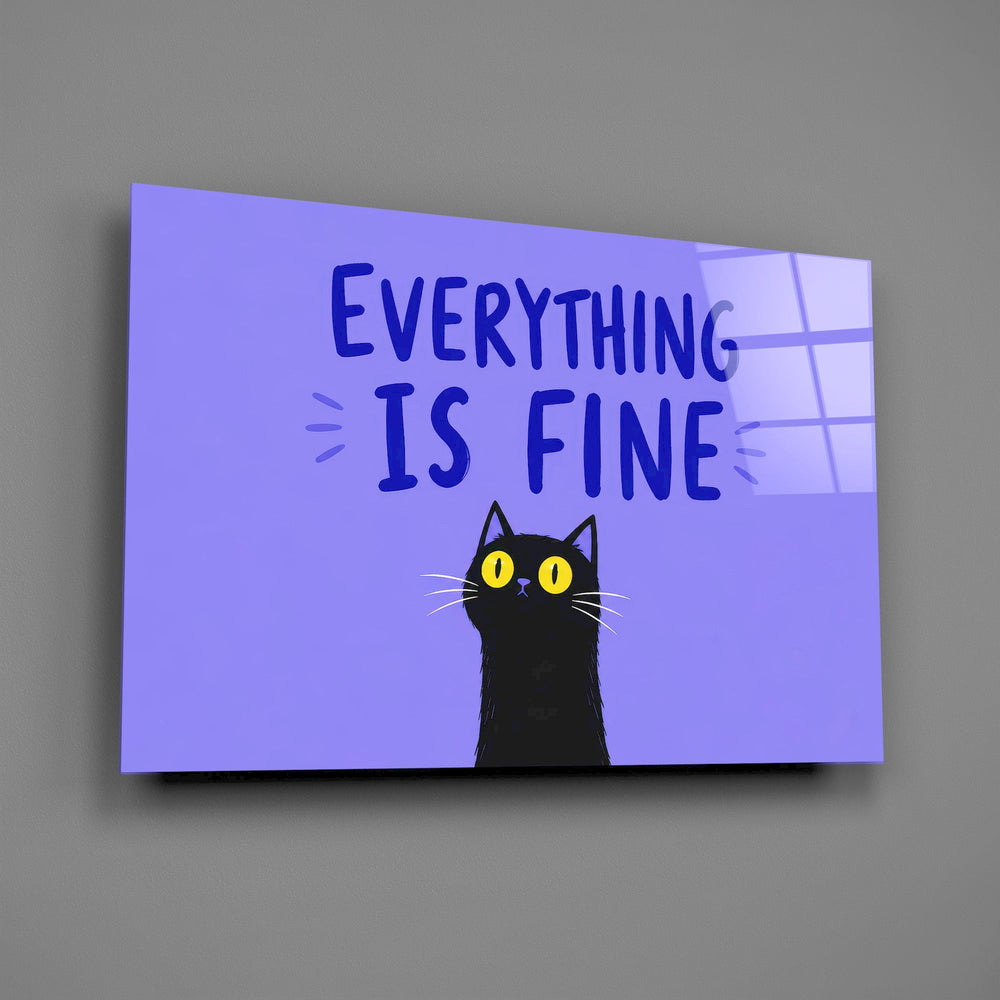 Wide-Eyed Black Cat Purple Humor Glass Wall Art