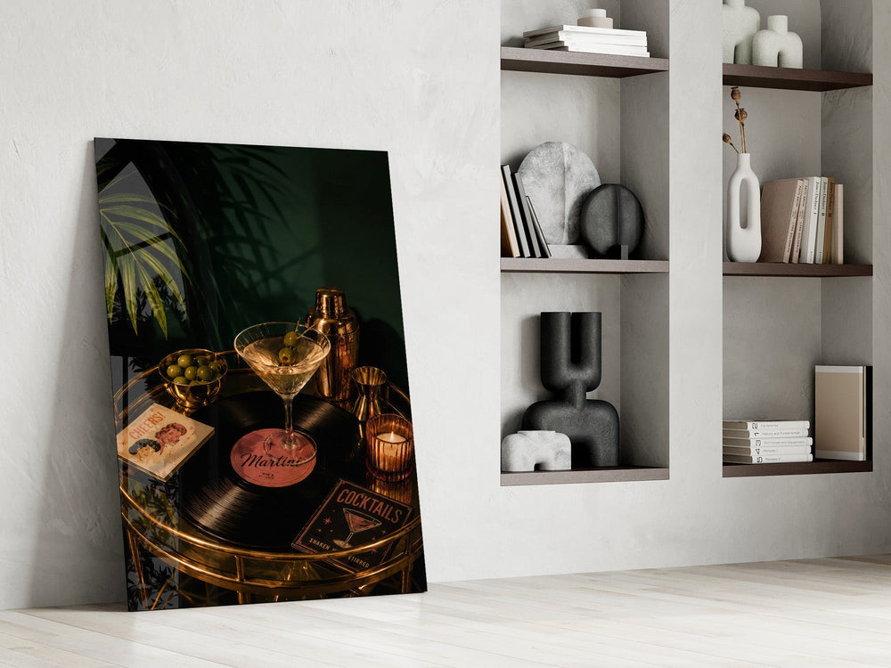 Martini Cocktail Golden Bar Cart Glass Wall Art