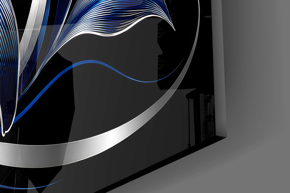 Sapphire Blue and Silver Lilies Glass Wall Art