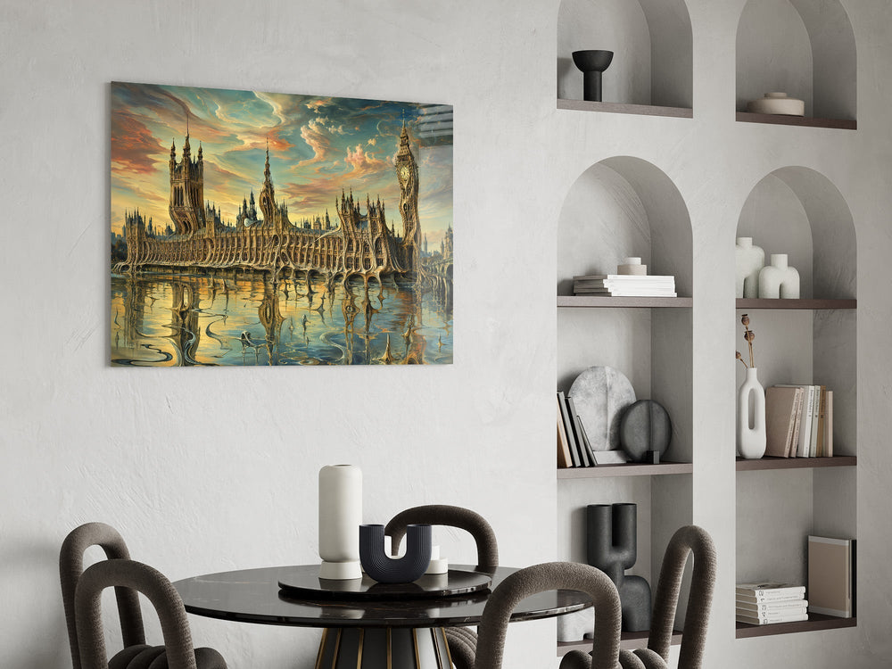 Big Ben Westminster Surrealist Style Glass Wall Art