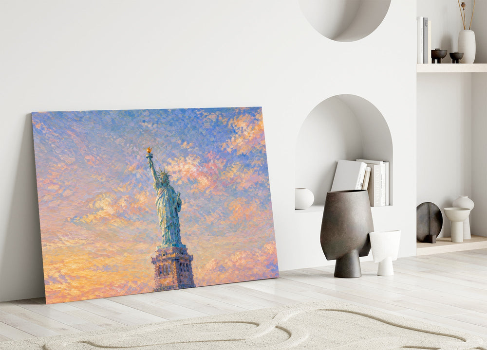 Statue of Liberty Monet Style Glass Wall Art