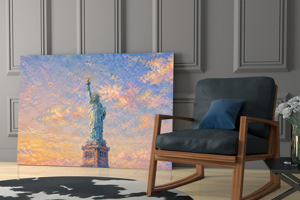 Statue of Liberty Monet Style Glass Wall Art