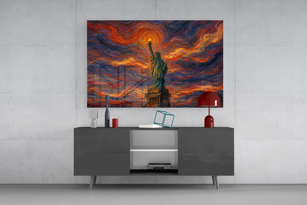 Statue of Liberty Munch Style Glass Wall Art