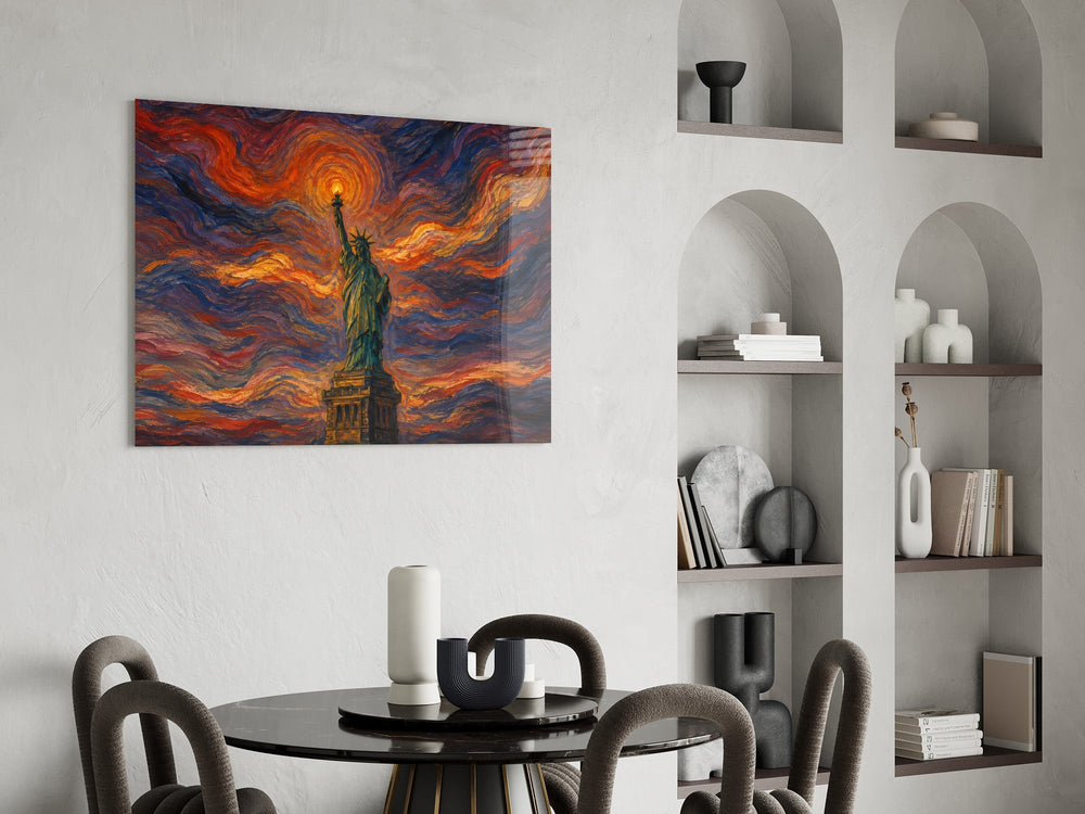 Statue of Liberty Munch Style Glass Wall Art