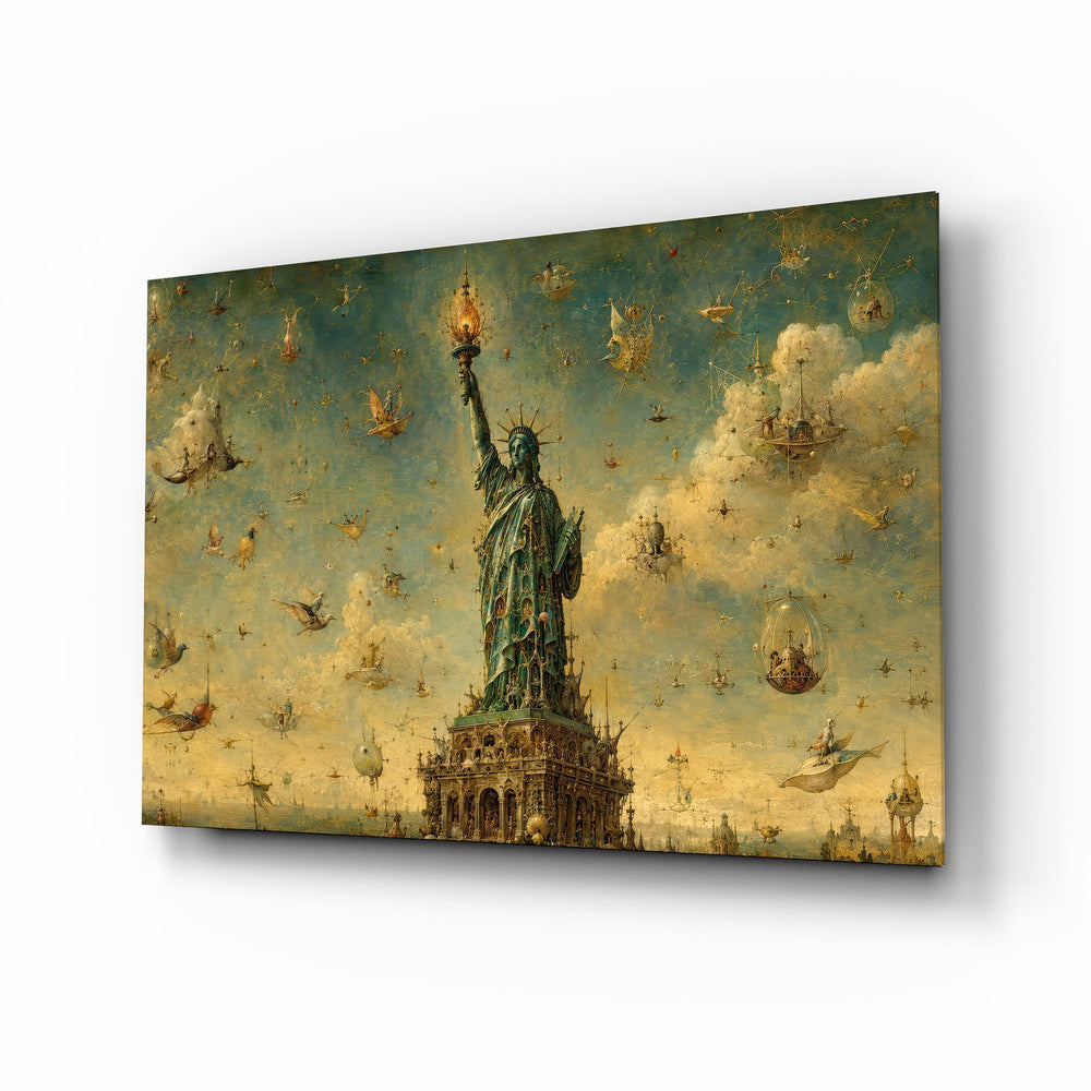 Statue of Liberty Bosch Style Glass Wall Art
