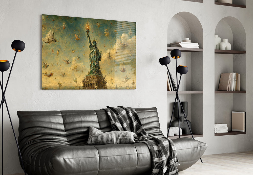 Statue of Liberty Bosch Style Glass Wall Art