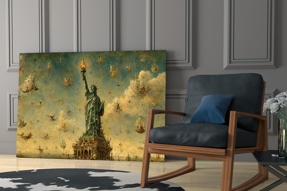 Statue of Liberty Bosch Style Glass Wall Art