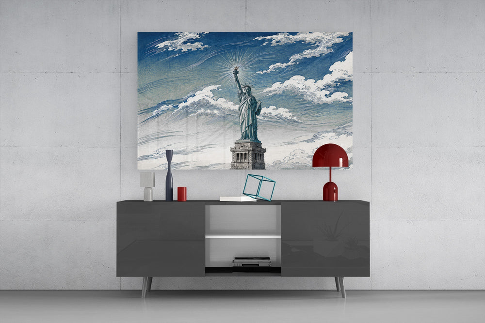 Statue of Liberty Hokusai Style Glass Wall Art