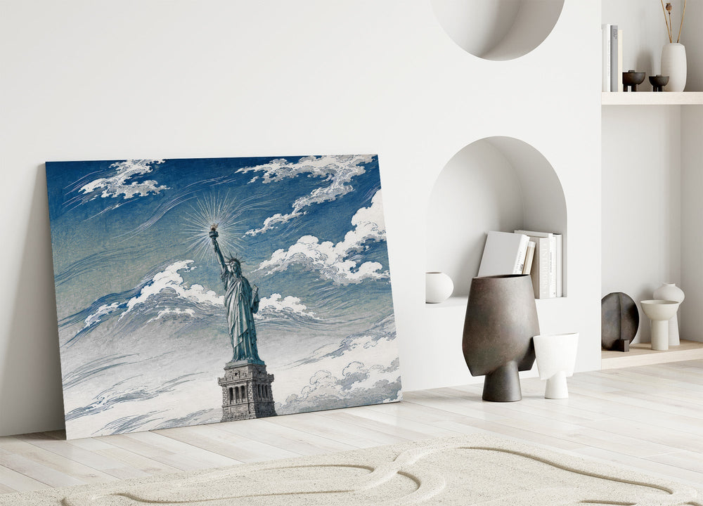 Statue of Liberty Hokusai Style Glass Wall Art