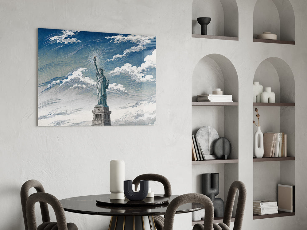 Statue of Liberty Hokusai Style Glass Wall Art