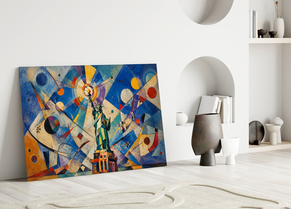 Statue of Liberty Kandinsky Style Glass Wall Art