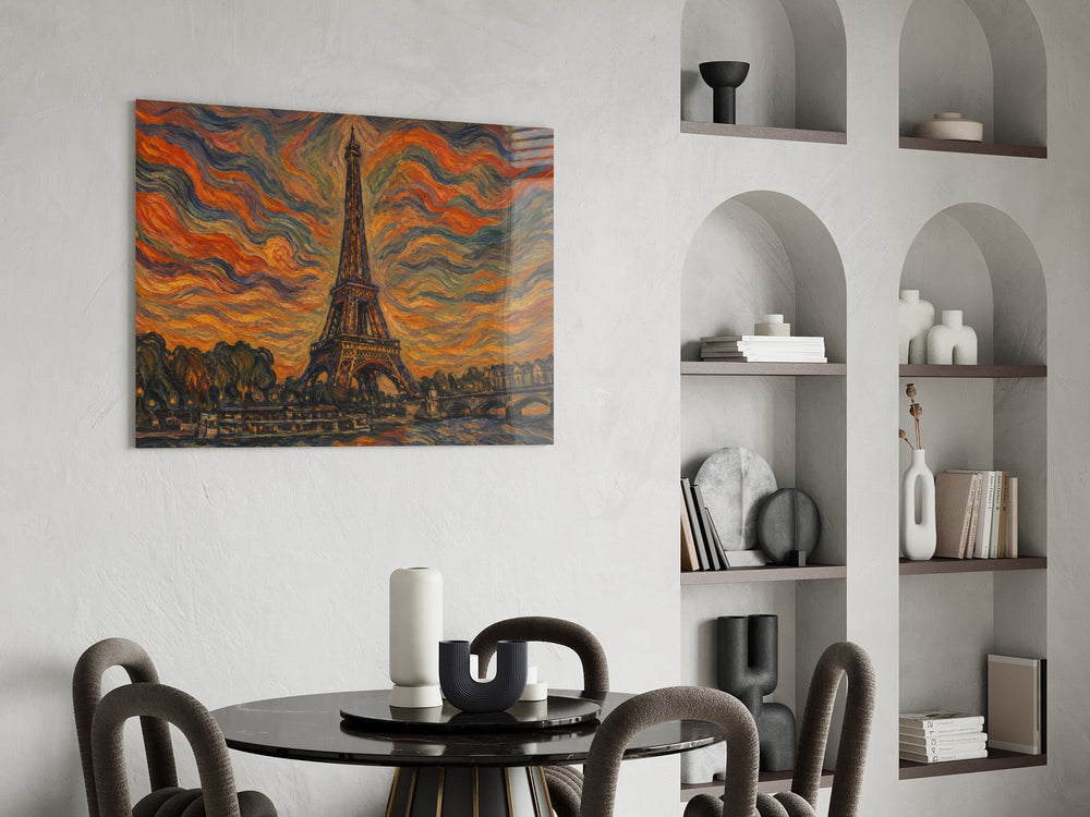 Eiffel Tower Munch Style Glass Wall Art