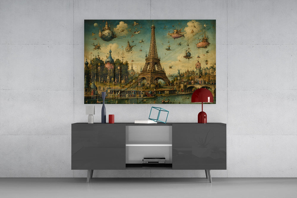 Eiffel Tower Bosch Style Glass Wall Art