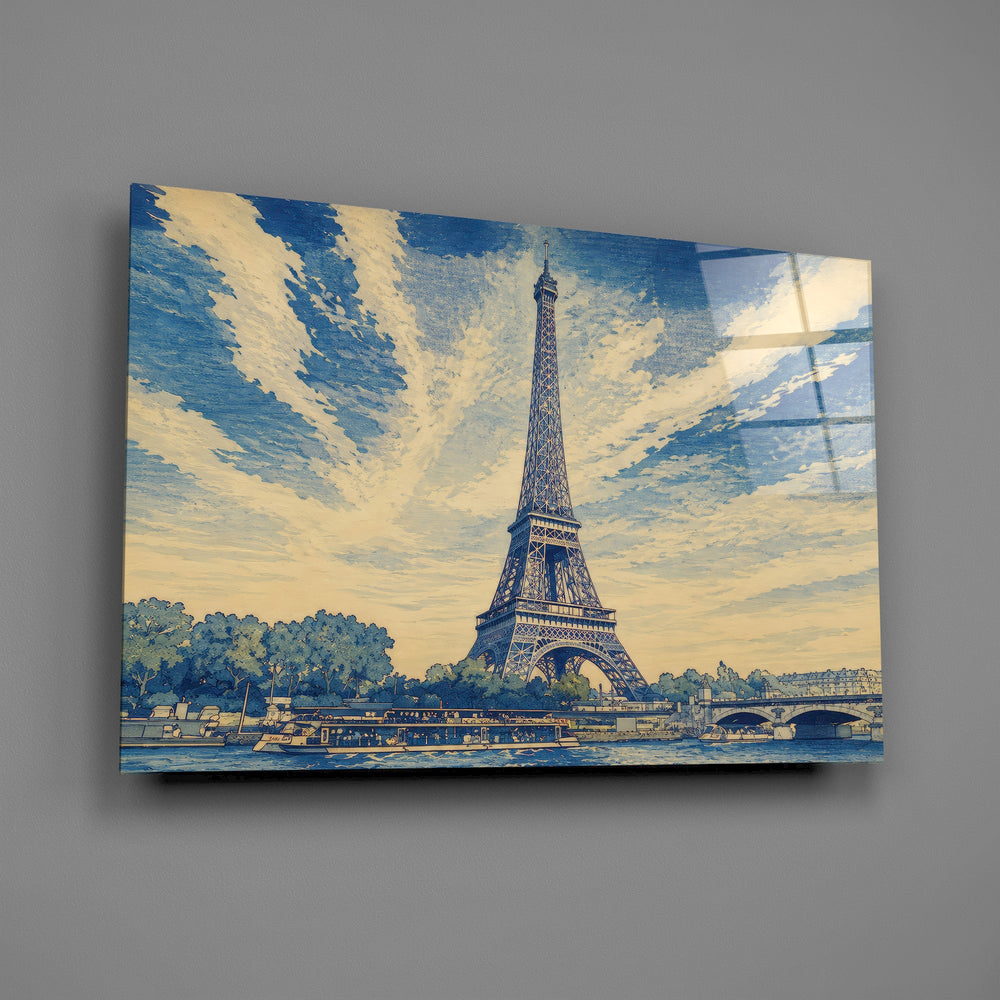 Eiffel Tower Hokusai Style Glass Wall Art