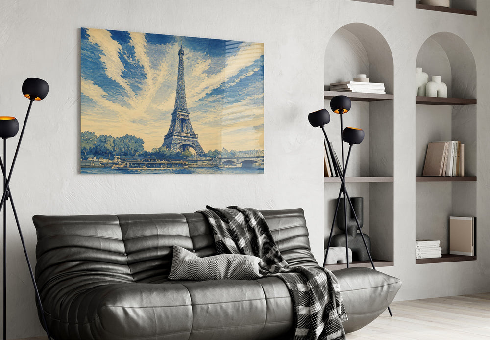 Eiffel Tower Hokusai Style Glass Wall Art