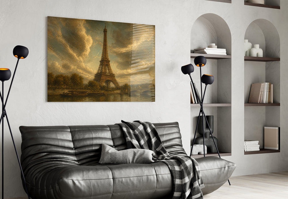 Eiffel Tower Da Vinci Style Glass Wall Art