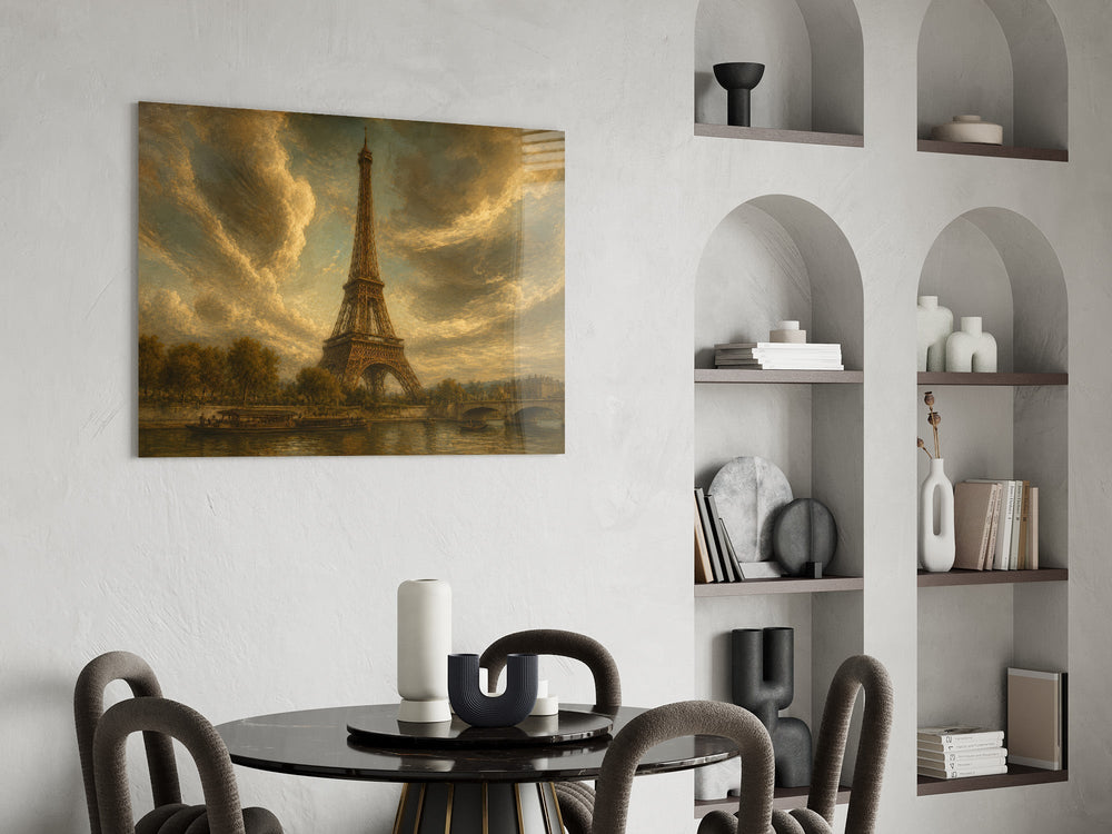 Eiffel Tower Da Vinci Style Glass Wall Art