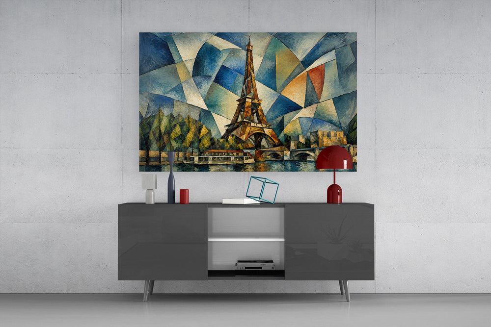 Eiffel Tower Cubist Style Glass Wall Art