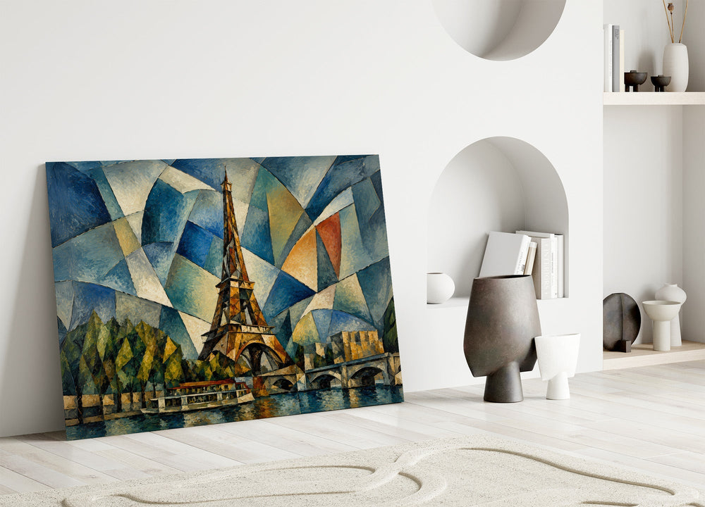 Eiffel Tower Cubist Style Glass Wall Art