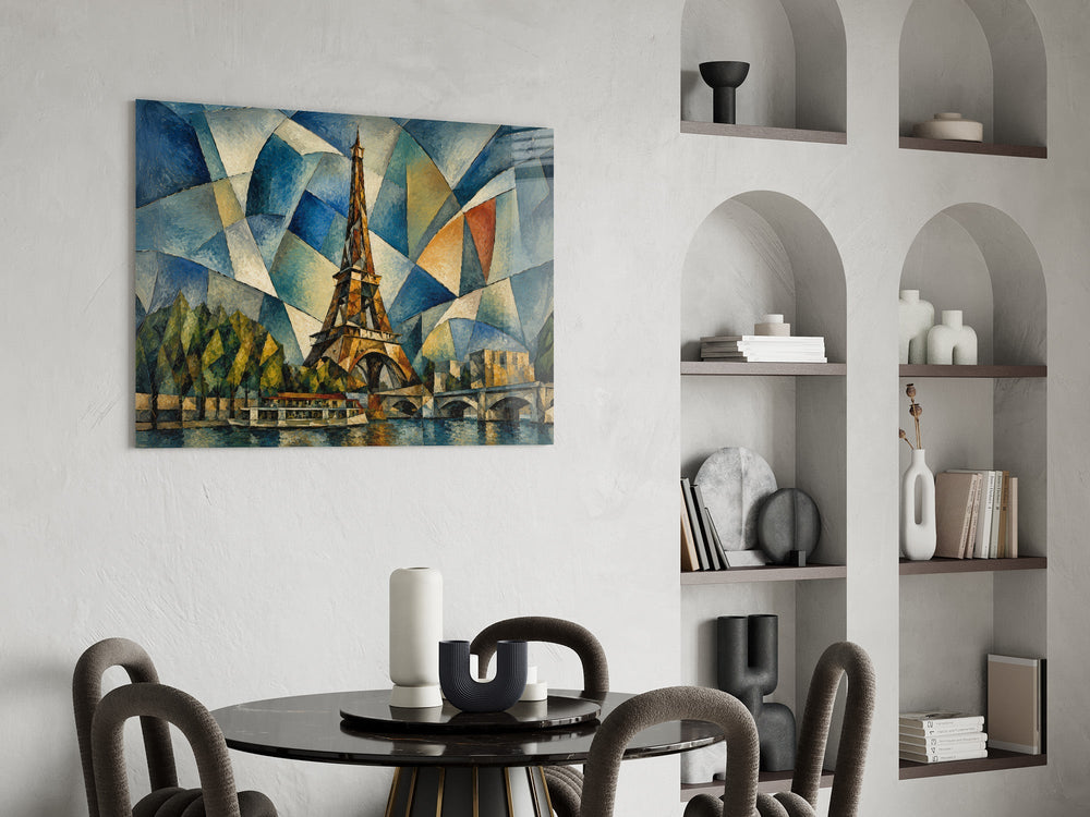 Eiffel Tower Cubist Style Glass Wall Art