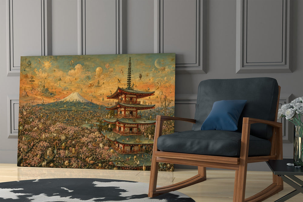 Mount Fuji Pagoda Bosch Style Glass Wall Art