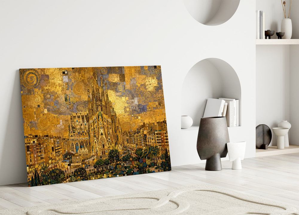 Sagrada Familia Klimt Style Glass Wall Art