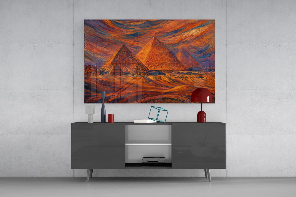 Pyramids of Giza Munch Style Glass Wall Art