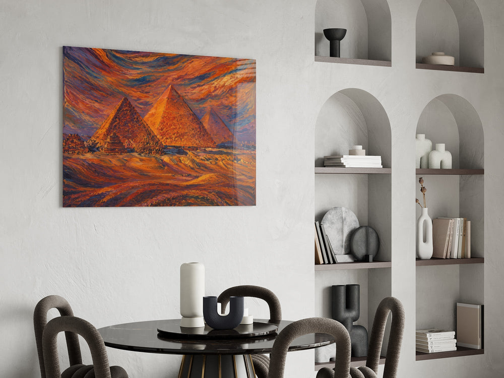 Pyramids of Giza Munch Style Glass Wall Art