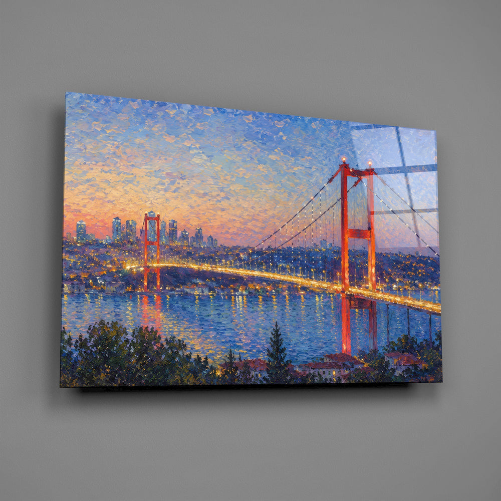Istanbul Bosphorus Bridge Monet Style Glass Wall Art
