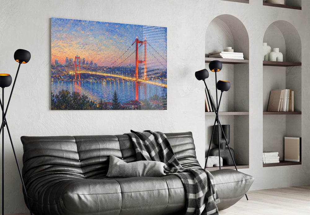 Istanbul Bosphorus Bridge Monet Style Glass Wall Art
