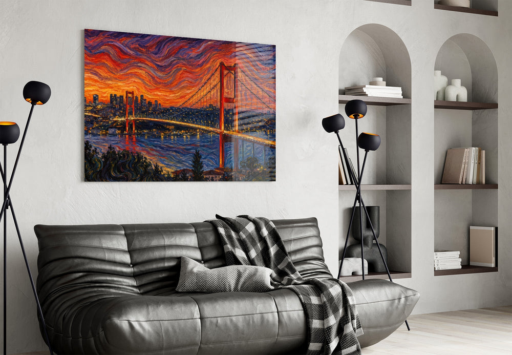 Istanbul Bosphorus Bridge Munch Style Glass Wall Art