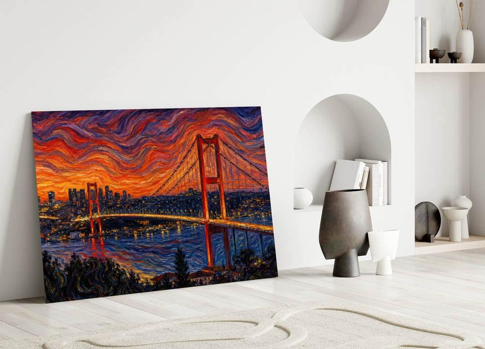 Istanbul Bosphorus Bridge Munch Style Glass Wall Art