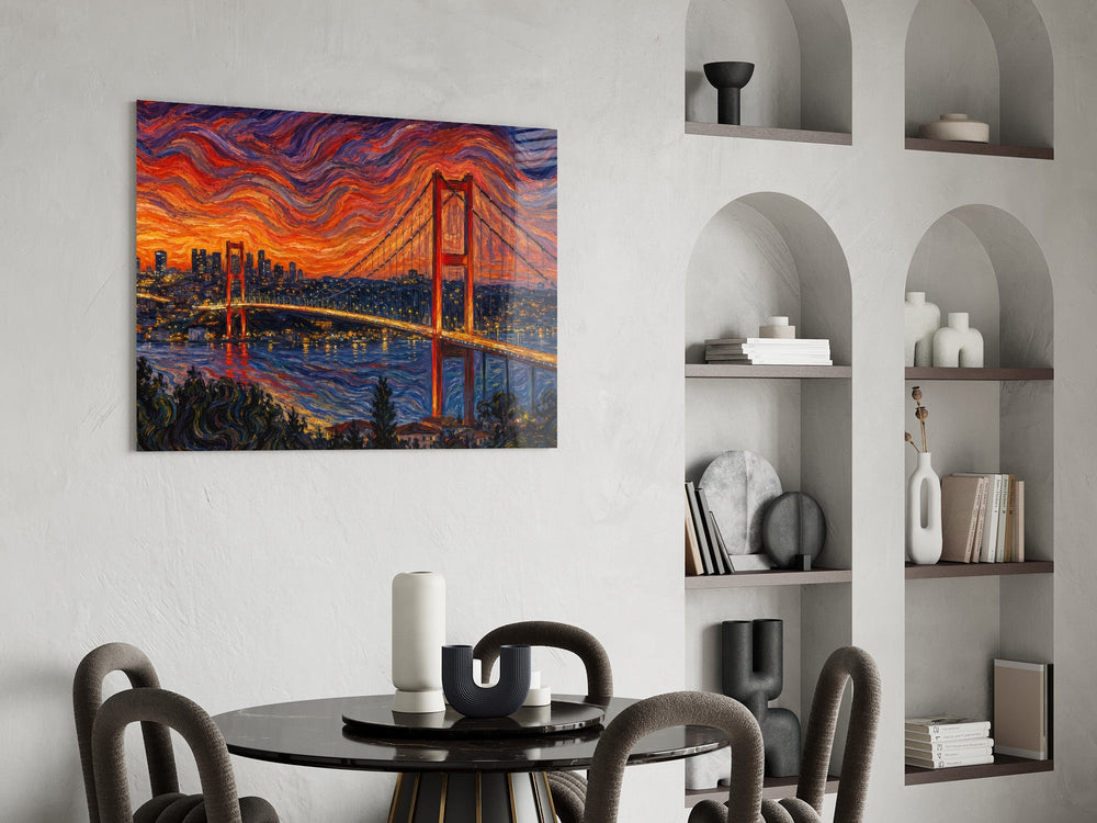 Istanbul Bosphorus Bridge Munch Style Glass Wall Art