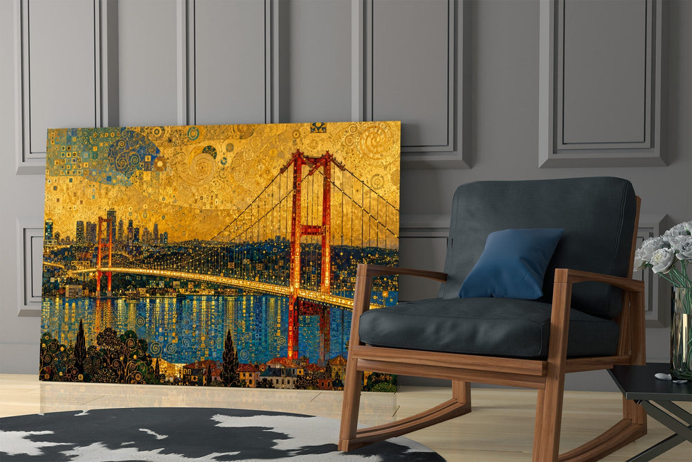 Istanbul Bosphorus Bridge Klimt Style Glass Wall Art