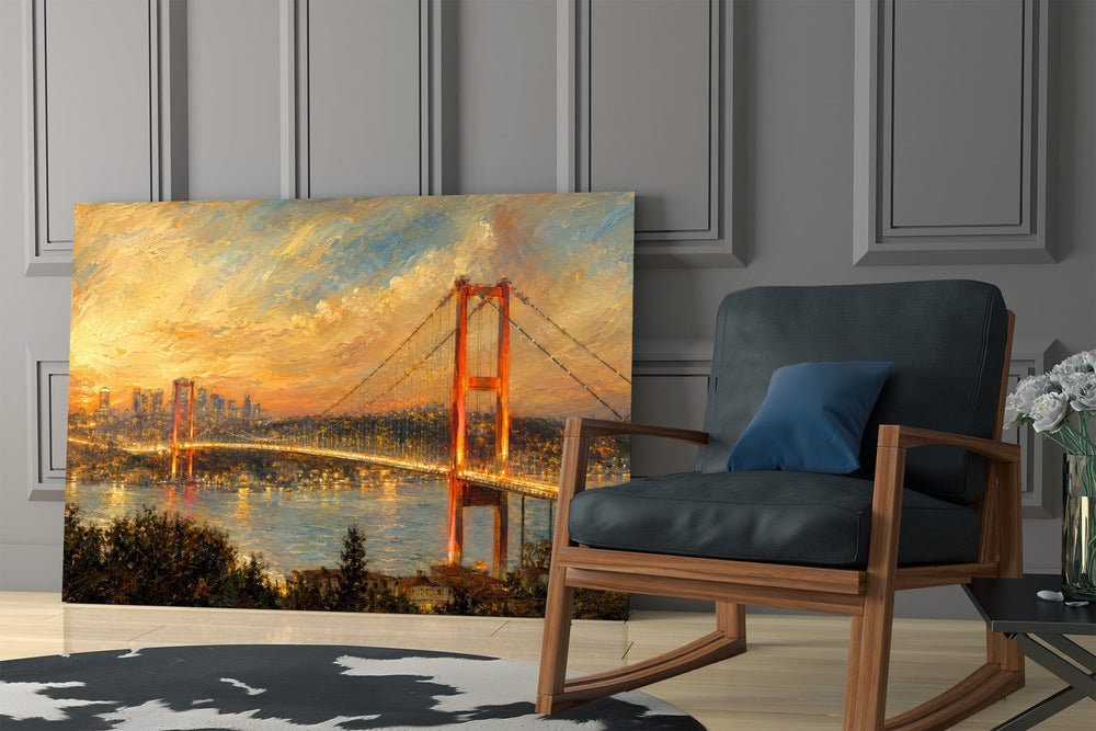 Istanbul Bosphorus Bridge Turner Style Glass Wall Art