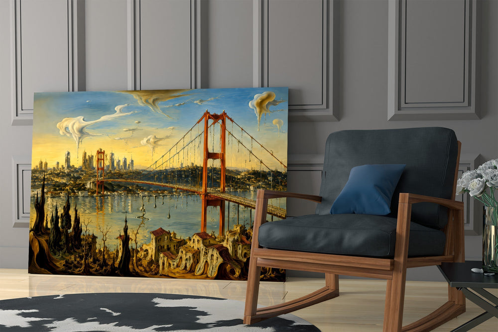 Istanbul Bosphorus Bridge Surrealist Style Glass Wall Art
