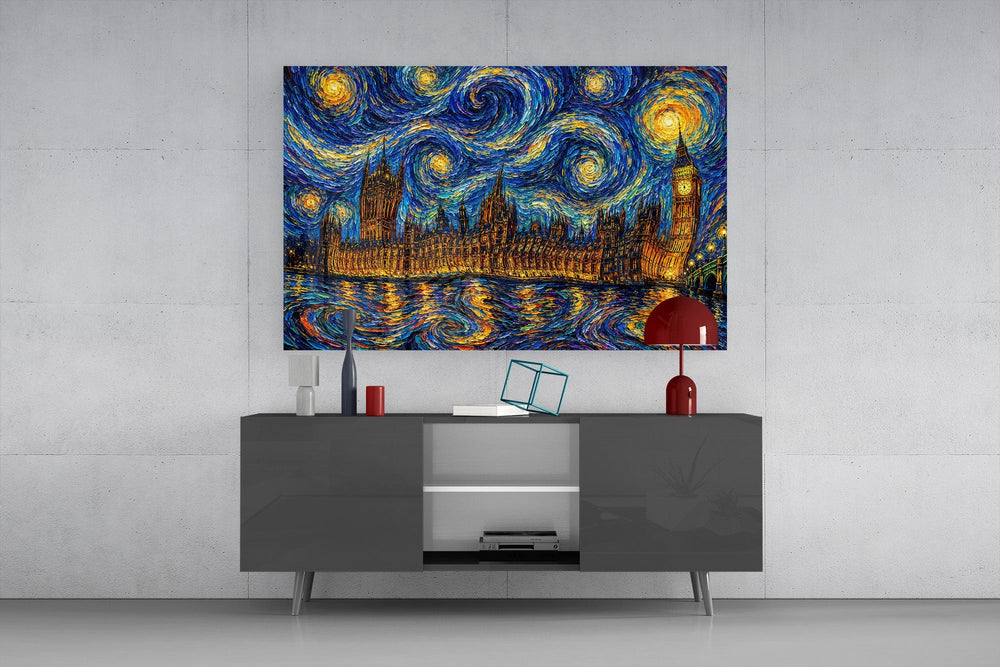 Big Ben Westminster Van Gogh Style Glass Wall Art